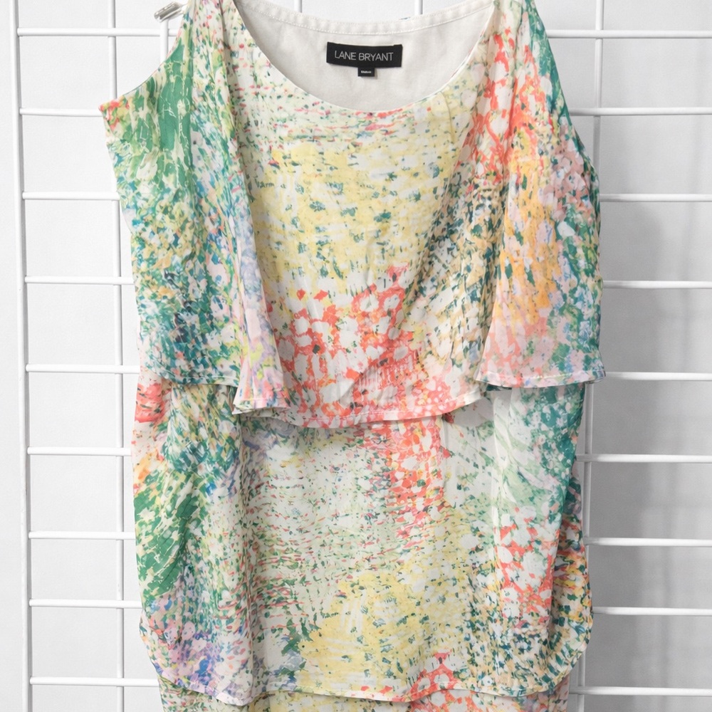 Lane Bryant Multicolor Abstract Blouse Spaghetti Strap